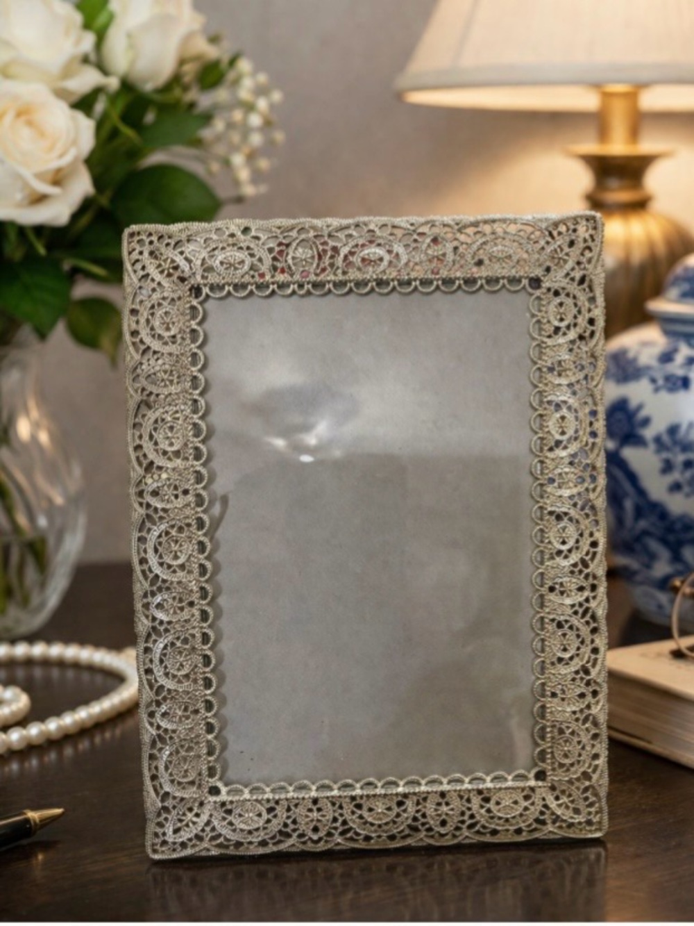 Isaac Mizrahi Gold Tone Filigree Metal Picture Frame Ornate Lace 4x6 Photo